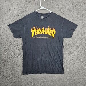 Thrasher Magazine Flame Logo T Shirt Black Mens Size M